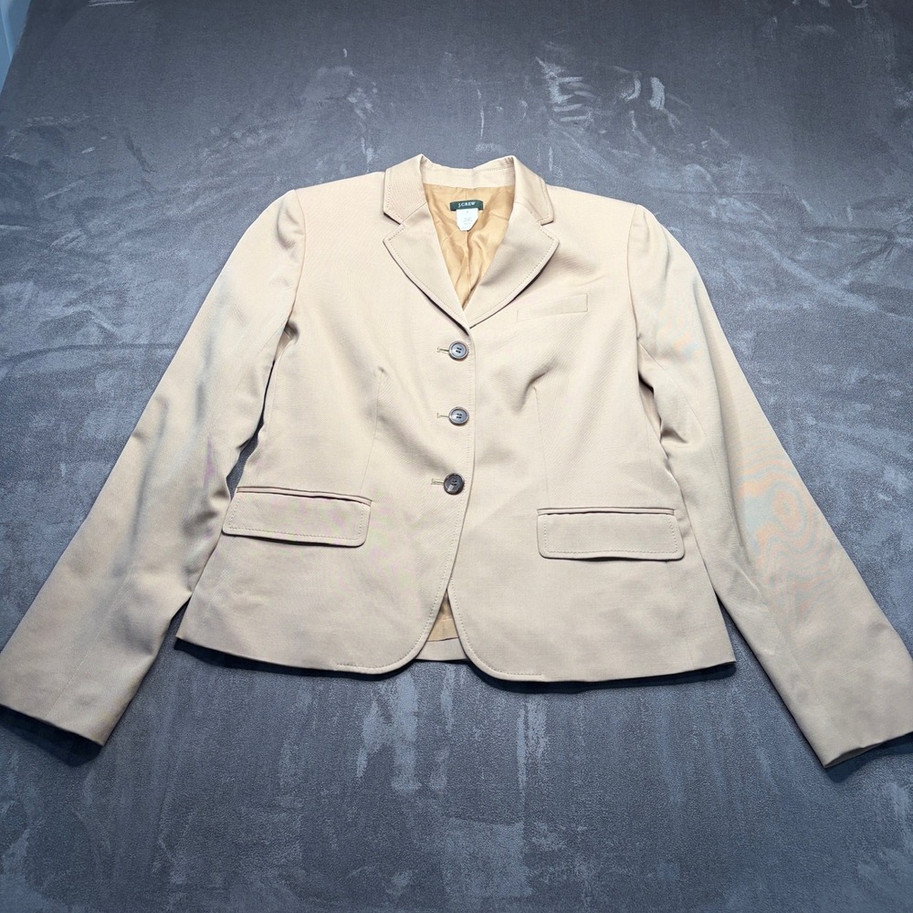 J.Crew Blazer Womens 8 Tan 100% Wool 3 Button Professional Career Office Jacket